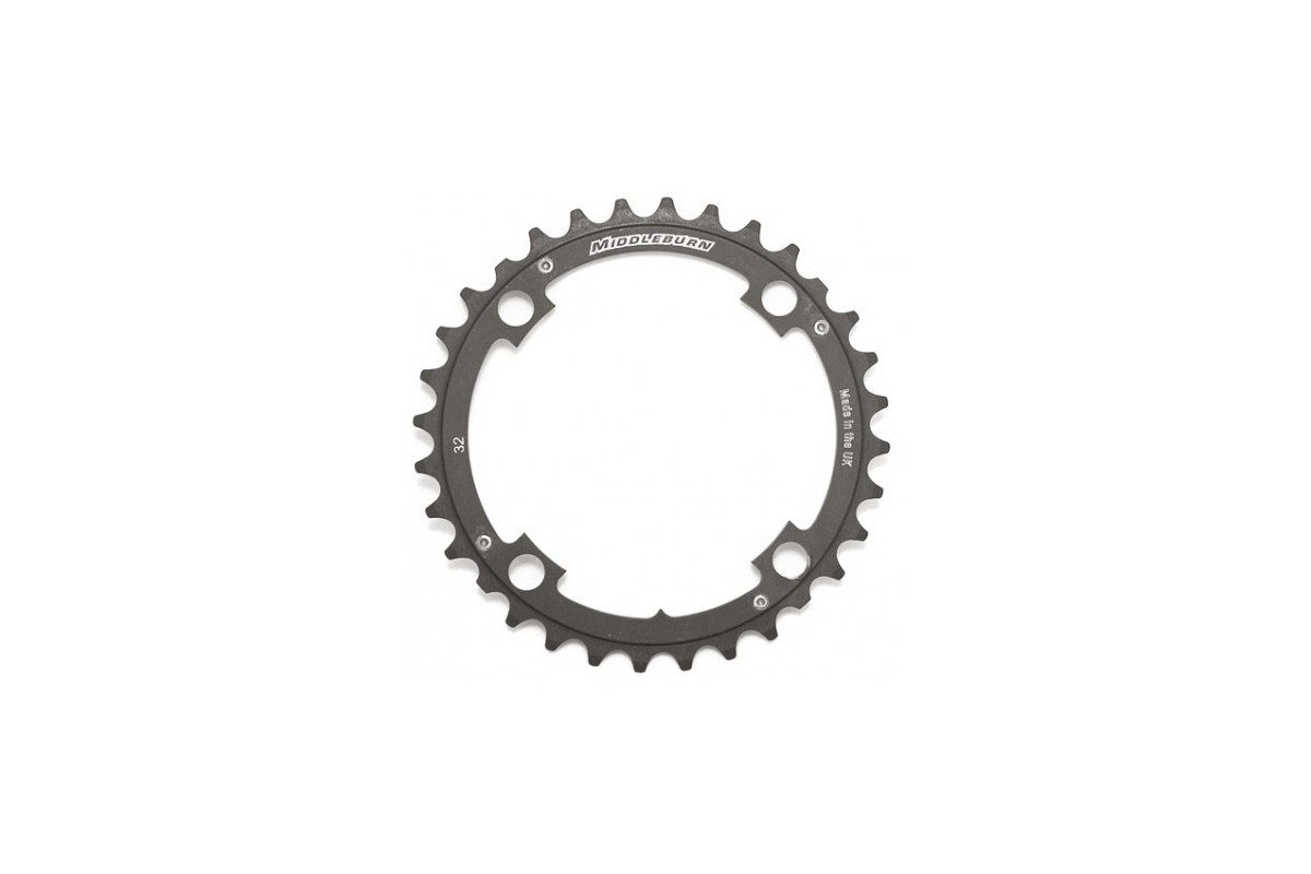 Middleburn 4-Arm Kettenblatt mit SlickShift Rampen, 30Z. HardCoat grau